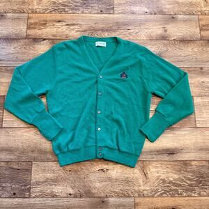 Vintage 80s Izod Bright Green Knit Cardigan Sweater